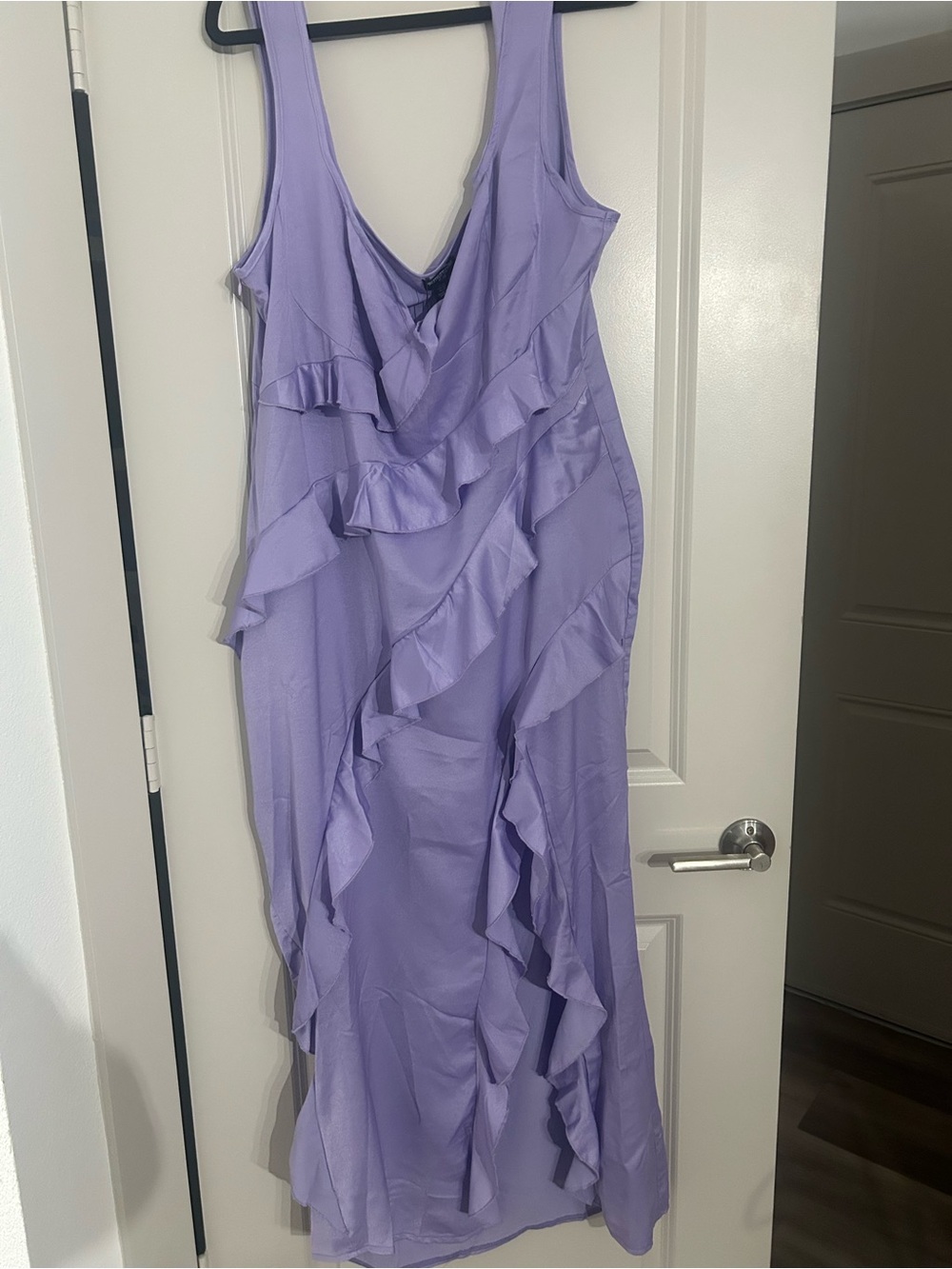 PrettyLittleThing Lavender Ruffle Maxi Dress